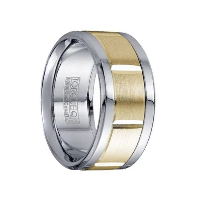 Extra Wide White Cobalt Men’s Wedding Band with 14k Yellow Gold Grooved Inlay - 10.5mm