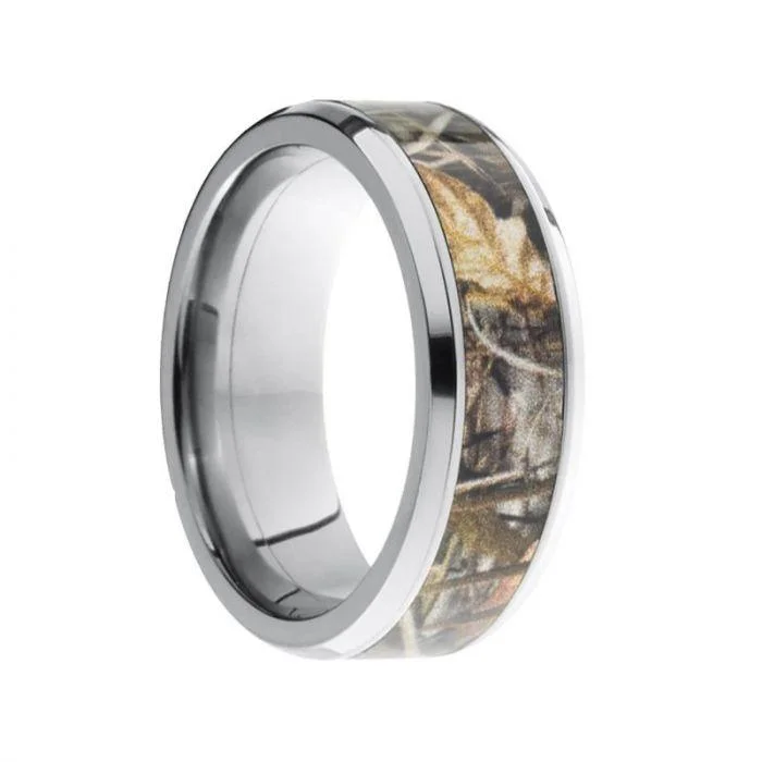 FALCONER Beveled Titanium Ring with Real Tree Camouflage Inlay by Lashbrook - 8 mm