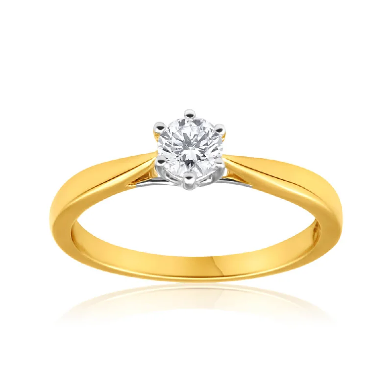 Flawless Cut 18ct Yellow Gold & White Gold Solitaire Ring With 0.4 Carat Diamond