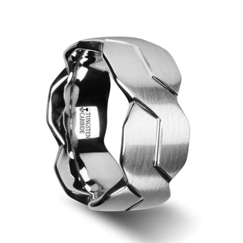 FOREVER White Tungsten Ring with Brushed Carved Infinity Symbol Design - 10mm