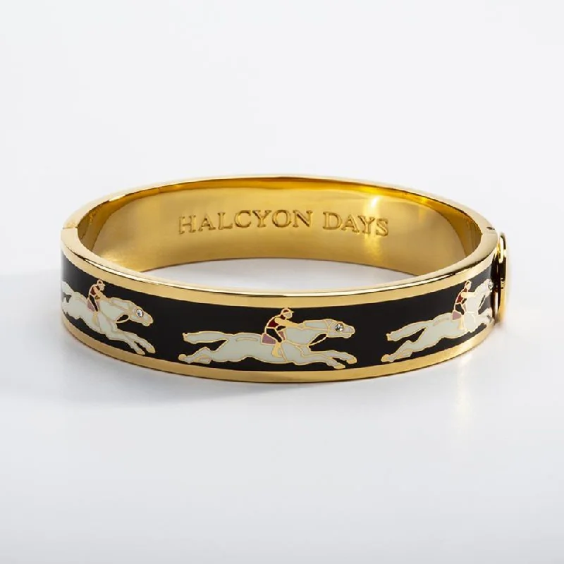 Halcyon Days 13mm Race Horse Gold Hinged Enamel Bangle