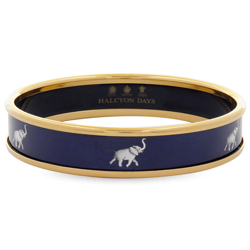 Halcyon Days 1cm Elephant Navy & Gold Enamel Bangle