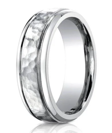 Designer Cobalt Chrome Men's Wedding Band, Hammered Finish- 7mm