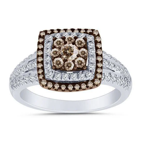 10K WHITE GOLD 1.00 ctw Chocolate brown Diamond ENGAGEMENT Ring