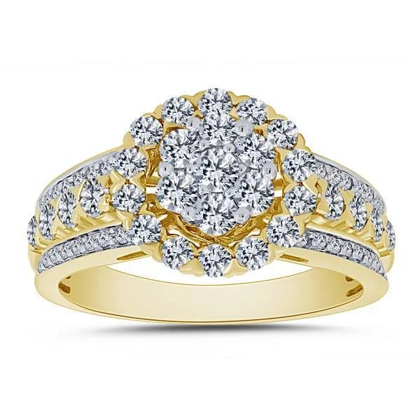 14k Yellow Gold 1.25 ctw Diamond Cluster engagement Ring