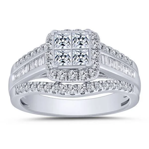 14k White Gold 1.00 ctw Quad Diamond engagement Ring