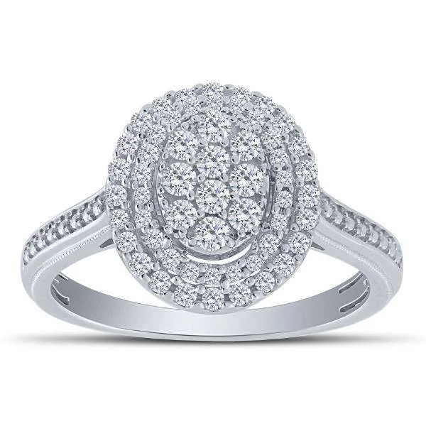 10K WHITE GOLD 0.50 CTW Diamond Oval Halo Ring