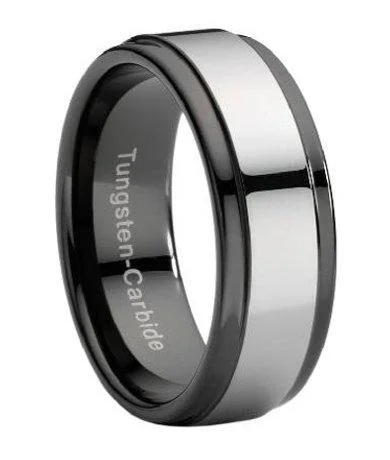 Black Tungsten Ring with Gray Tungsten Band