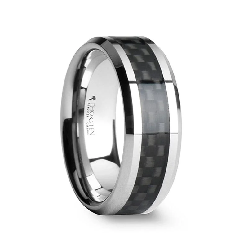 MAXIMUS Men's Black Carbon Fiber Inlay Tungsten Carbide Wedding Band-8mm