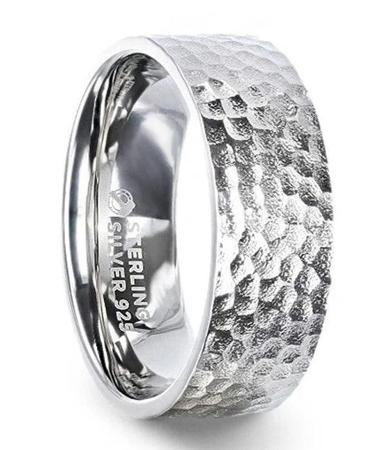 SILVERADO Silver Hammered Finish Flat Style Wedding Band-8mm