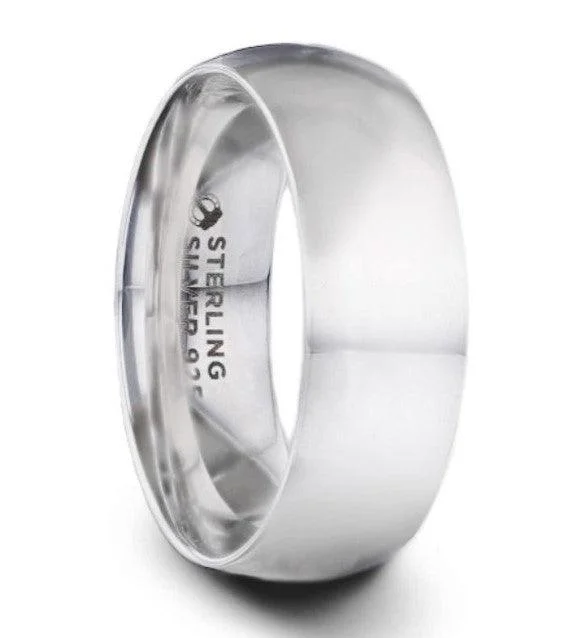 VIVID Silver Polished Finish Domed Wedding Band-8mm