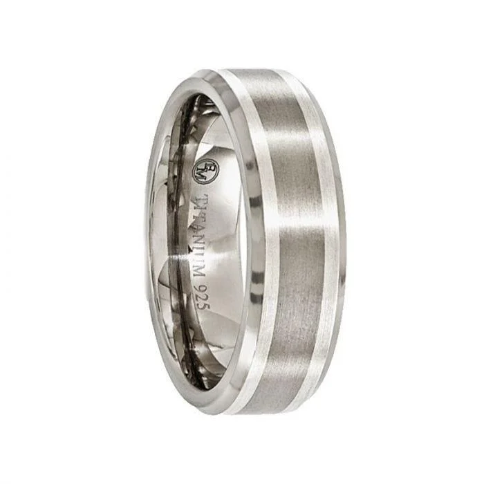 LEONTIUS Beveled Titanium Ring with Sterling Silver Inlay Band by Edward Mirell - 7 mm