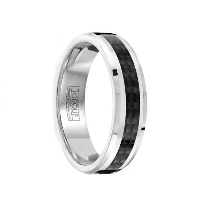 MARCELLINUS Polished & Brushed Tungsten Comfort Fit Ring with Black Carbon Fiber Inlay - 6mm