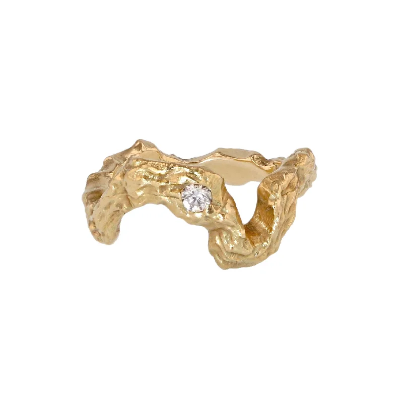 Curvy Ocean Wave 14K or 18K Gold Ring w. Diamond