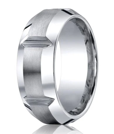 Designer Cobalt Wedding Band with Horizontal Grooves | 10mm