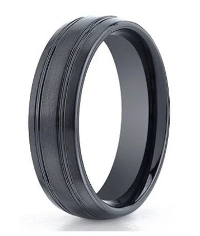 Black Benchmark Seranite Wedding Ring with Polished Grooves | 7mm