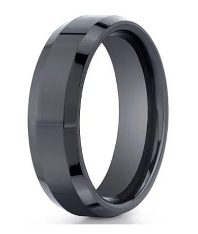 Benchmark Black Seranite Wedding Ring with Polished Beveled Edges | 7mm