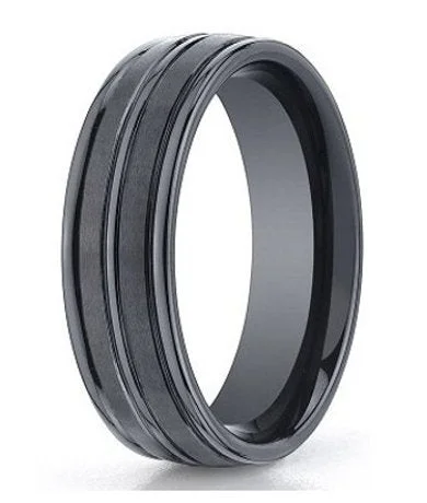 Benchmark Black Seranite Wedding Band with Three Polished Grooves | 8mm