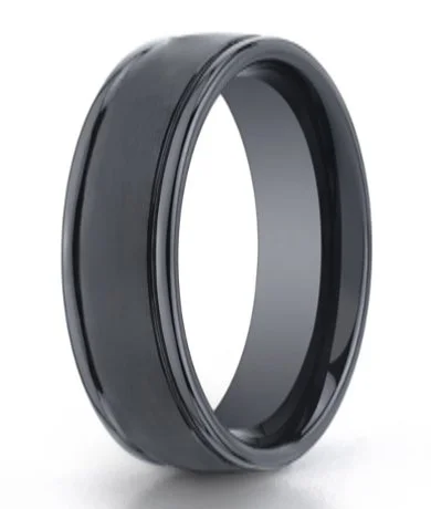 Benchmark Seranite Mens Wedding Band with Satin Finish and Round Polished Edge | 8mm