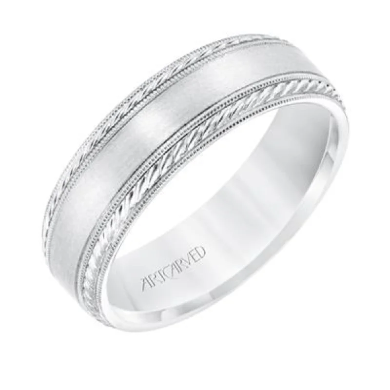 Men's 14k Milgrain Edge Carved Wedding Band