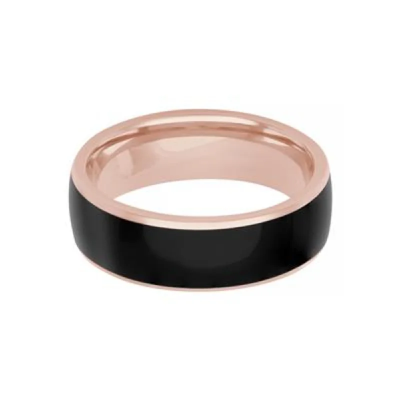 Men's 7mm Ceramic and Gold Base Carved Wedding Band