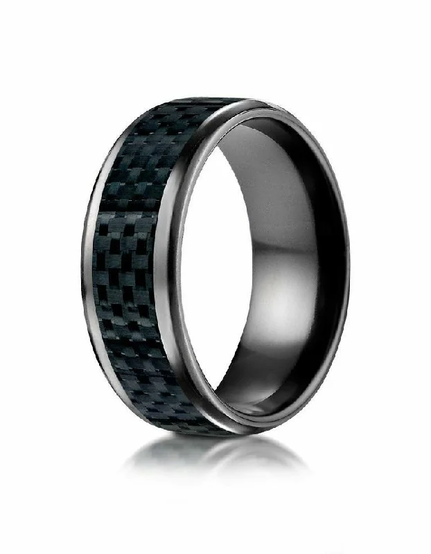 Men's 8MM BLACK TITANIUM CARBON FIBER INLAY WEDDING BAND