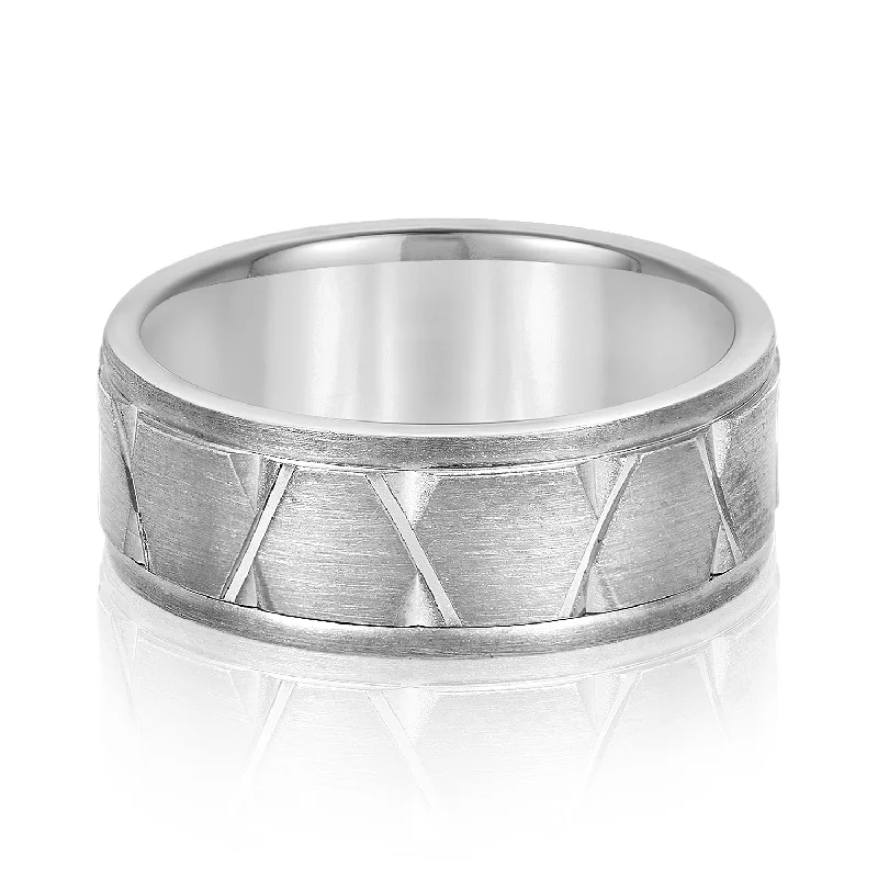 Men's Diagonal Carved Classic Wedding Band Brushed Finish