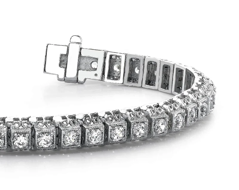 Milgrain Square Link Diamond Bracelet with 3.38 ct.(finished) 2.7mm