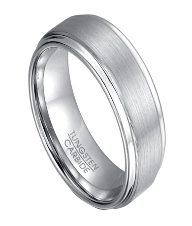 Classic White Tungsten Wedding Ring with Step Down Edges | 8mm