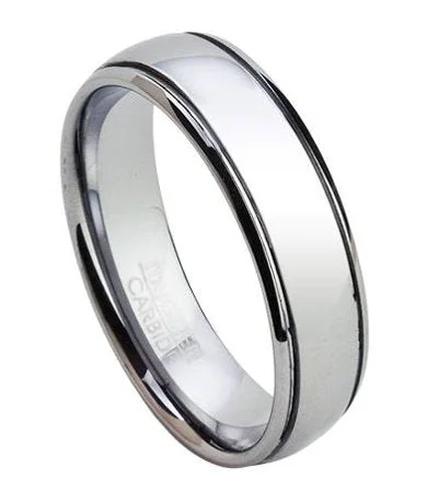 Polished Tungsten Men's Wedding Band with Oval Profile | 7mm