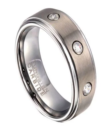 Classic Tungsten Men's Wedding Band with 3 CZ | 8mm