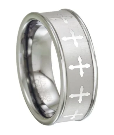 Men's Tungsten Wedding Band with Eternity Style Cross Design | 8mm