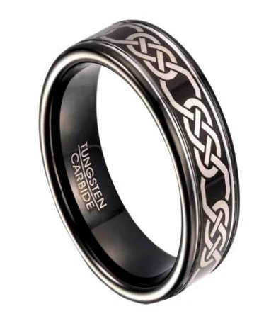 Celtic Knot Black Tungsten Wedding Band for Men | 8mm