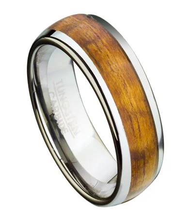 Tungsten Wedding Ring for Men with Koa Wood Inlay and Domed Profile