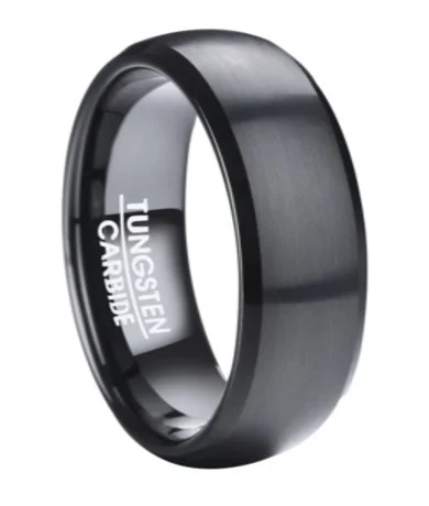 Men's Black Tungsten Wedding Ring with Narrow Beveled Edges | 8mm