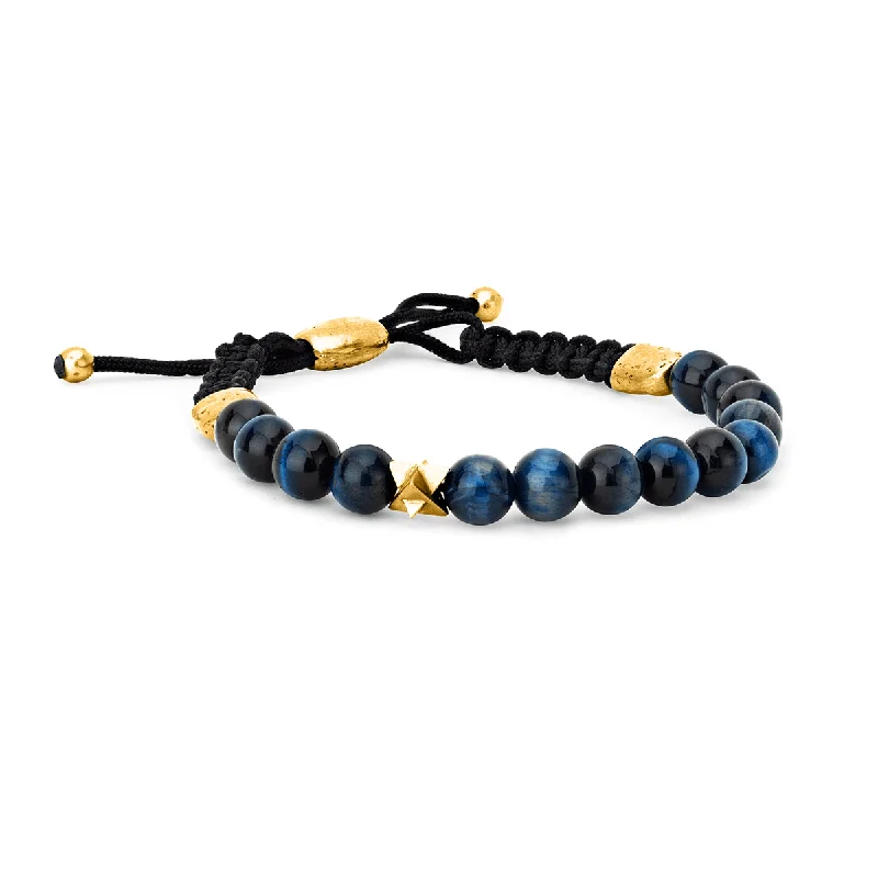 LH x JA Akasha Blue Tiger's Eye Mala Bead Bracelet with Brass Merkaba