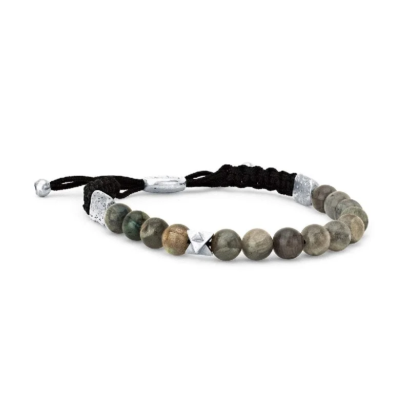 LH x JA Akasha Labradorite Mala Bead Bracelet with Silver Merkaba