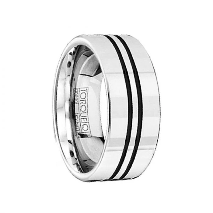 Polished Flat Style Cobalt Wedding Band with Black Enamel Inlay - 9mm