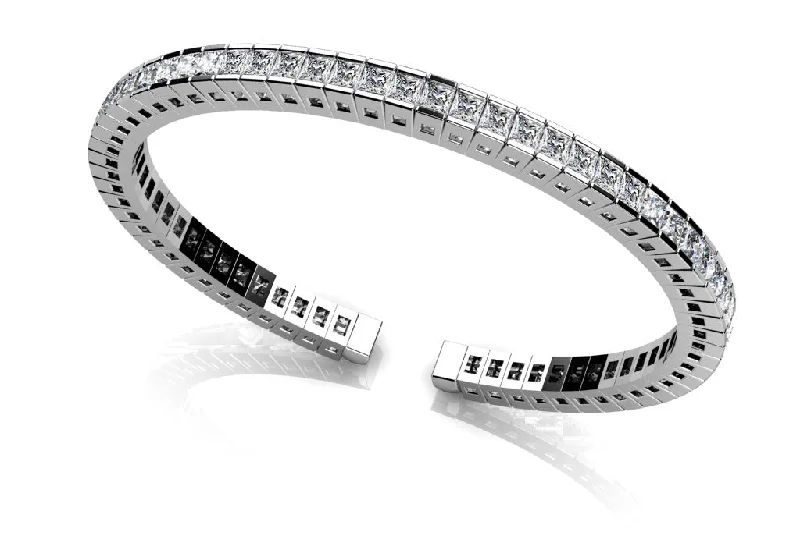 Princess Cut Flexible Diamond Bangle Bracelet with 3.96 ct.(finished) 2mm