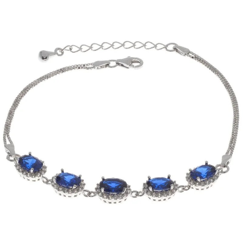 Rhodium Plated Sterling Silver Bracelet with Blue Stones SBR055b