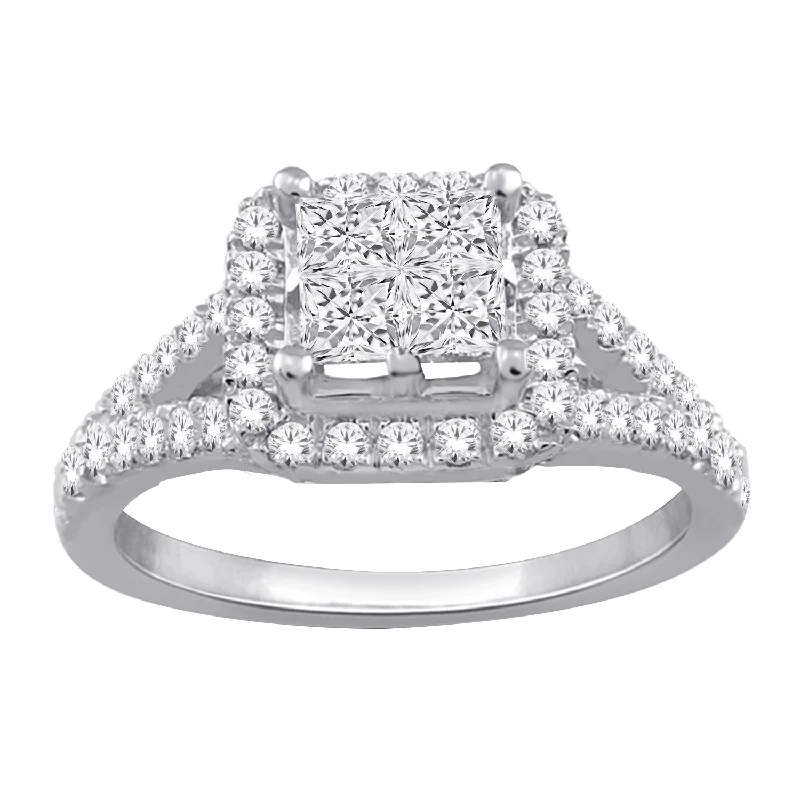 14K white gold 0.75 CTw Quad DIAMOND ENGAGEMENT RING