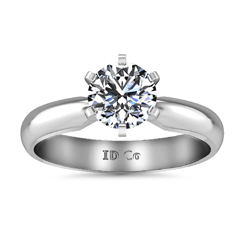 Solitaire Engagement Ring Wide Classic 6 Prong 14K White Gold