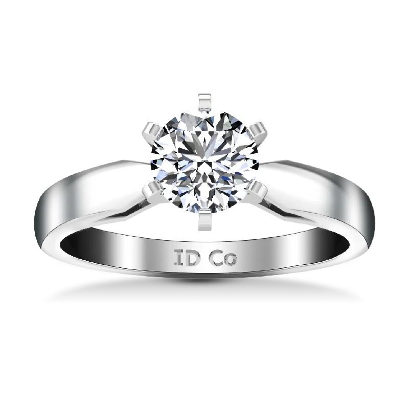 Solitaire Engagement Ring Wide Tappered 14K White Gold