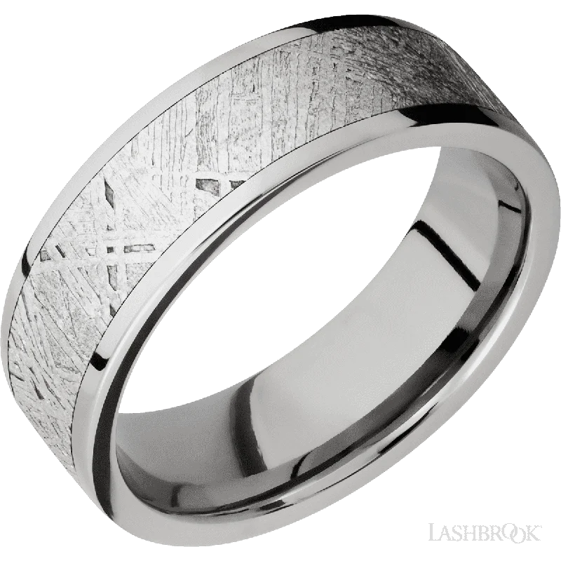 SOLSTICE Flat Titanium Ring with Meteorite Inlay by Lashbrook Designs - 7 mm