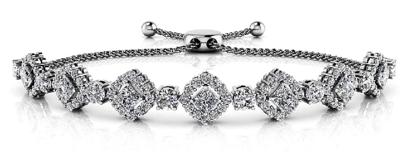 Square Link Adjustable Diamond Bracelet with 3.46 ct.(finished) 1.5mm, 3.2mm, 3.5mm