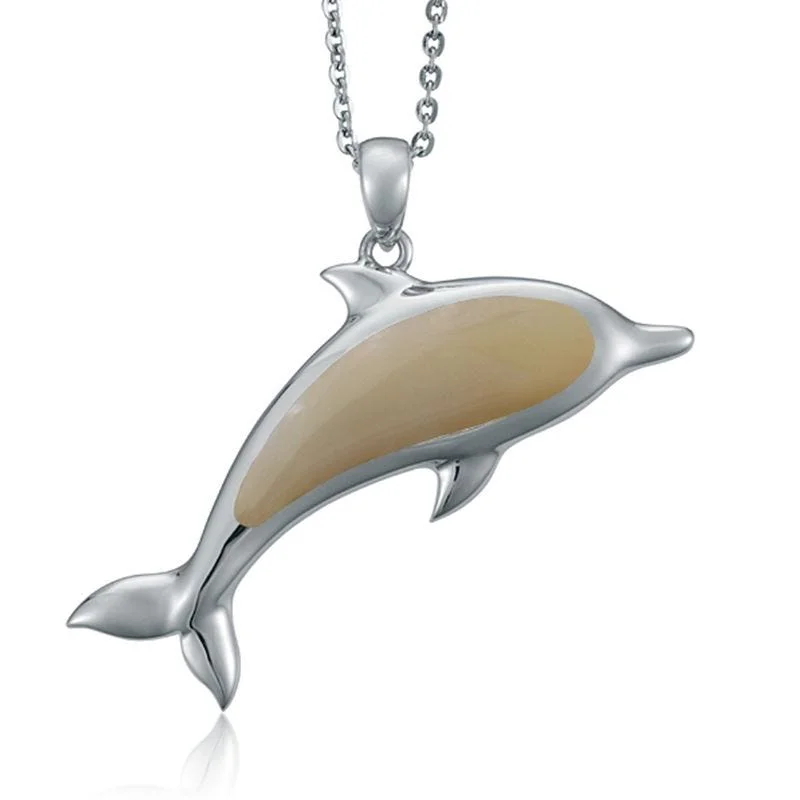 Sterling Silver Dolphin Pendantwith White Mother of Pearl Inlay