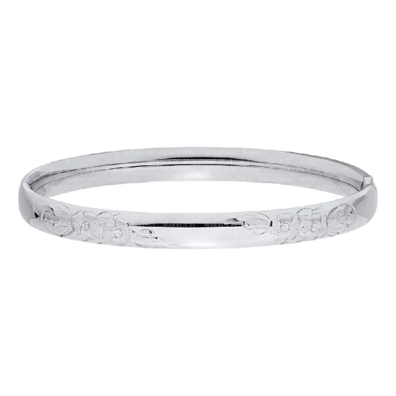 Sterling Silver Engraved Hinged Bangle Bracelet