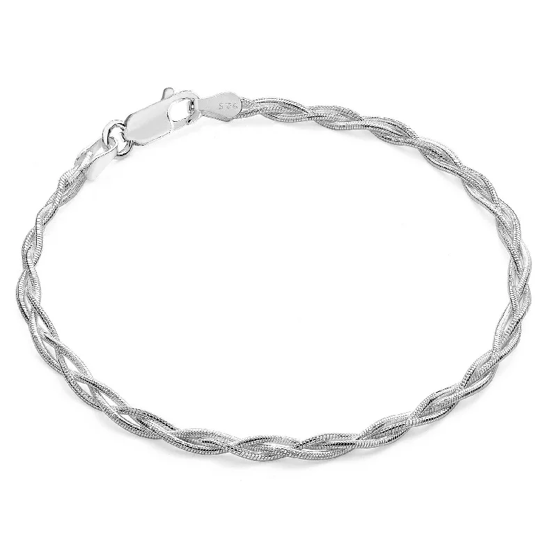 Sterling Silver Interwoven Snake Bracelet SBR093A