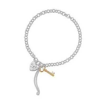 Sterling Silver Bracelet with Heart and Padlock Charms SBR169A