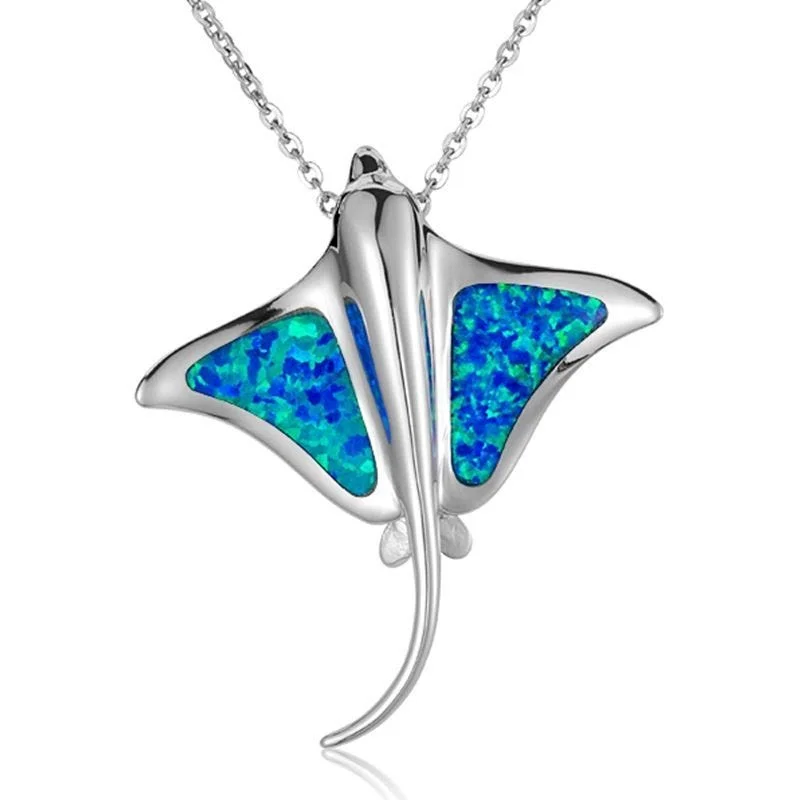 Sterling Silver Stingray Pendant with Opal Inlay